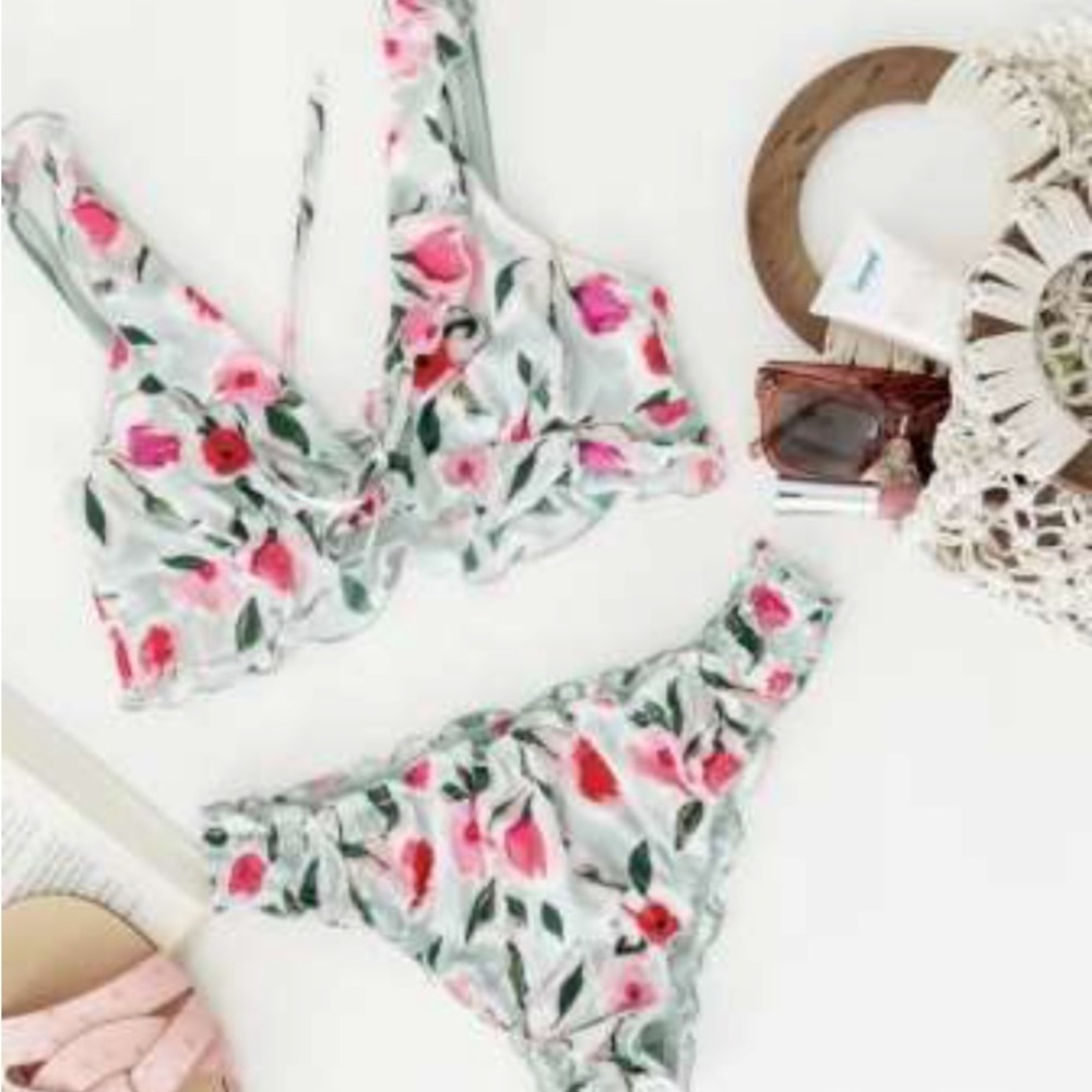 Mentionables Mint green floral lingerie set